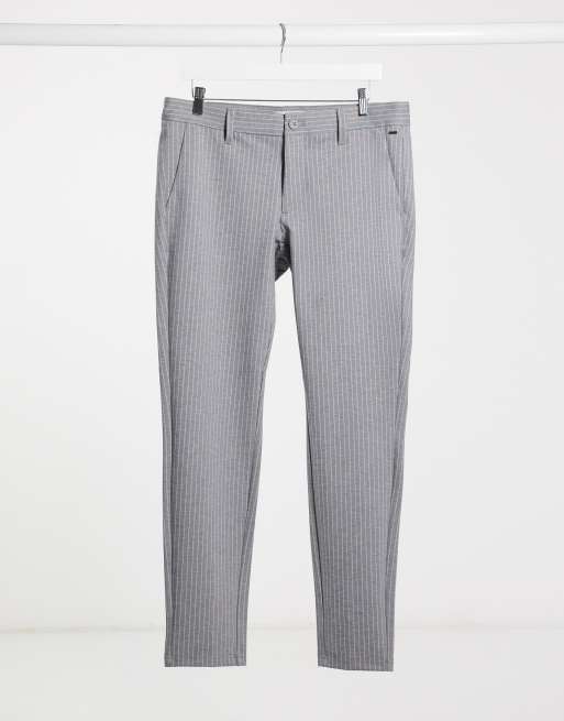 Only & Sons – Grå kritstrecksrandiga finbyxor med stretch, 4 av 4