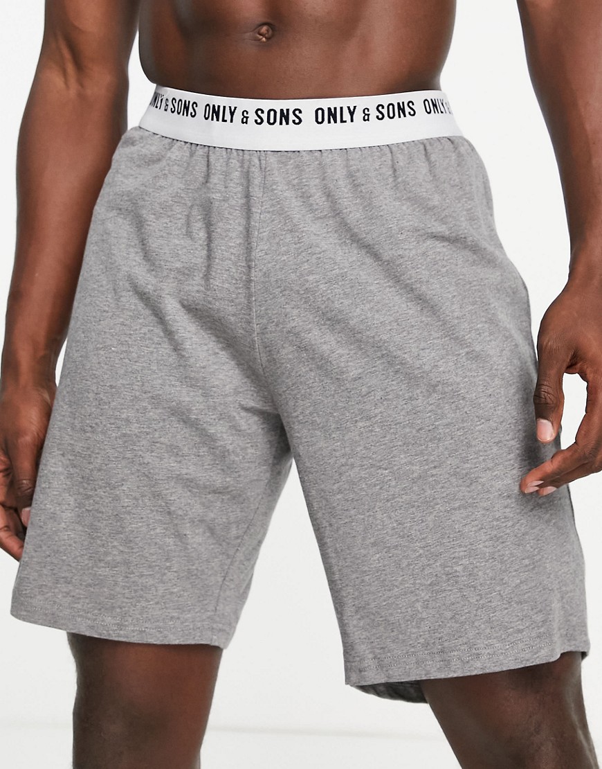 Only & Sons - Grå lounge-shorts med logo-taljebånd