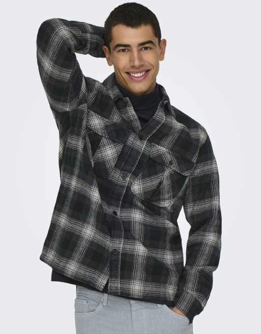 ONLY & SONS – Grå, rutig overshirt, 2 av 5