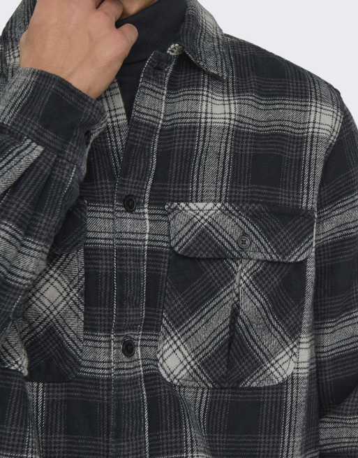 ONLY & SONS – Grå, rutig overshirt, 5 av 5