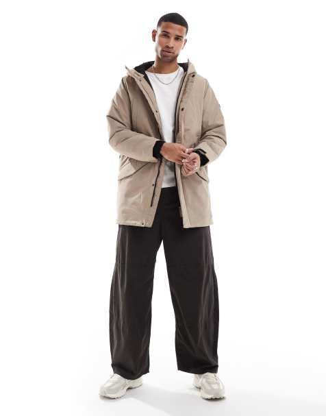ONLY & SONS - Gråbrun parka-jakke med hætte i tech-stof - view 1