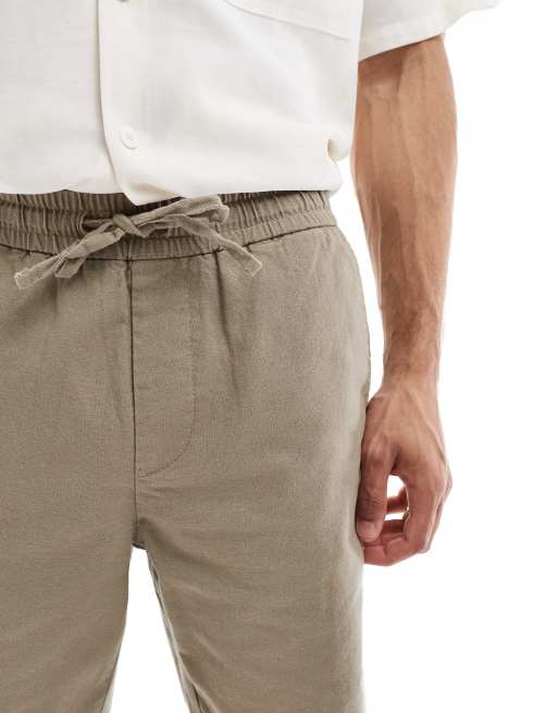 Only & Sons - Gråbrune shorts med bindebånd i taljen i hørblanding, 3 af 5