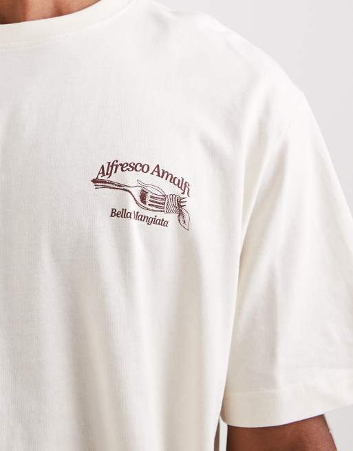 ONLY & SONS – Gräddvit, avslappnad t-shirt med Amalfi-tryck baktill, 5 av 5