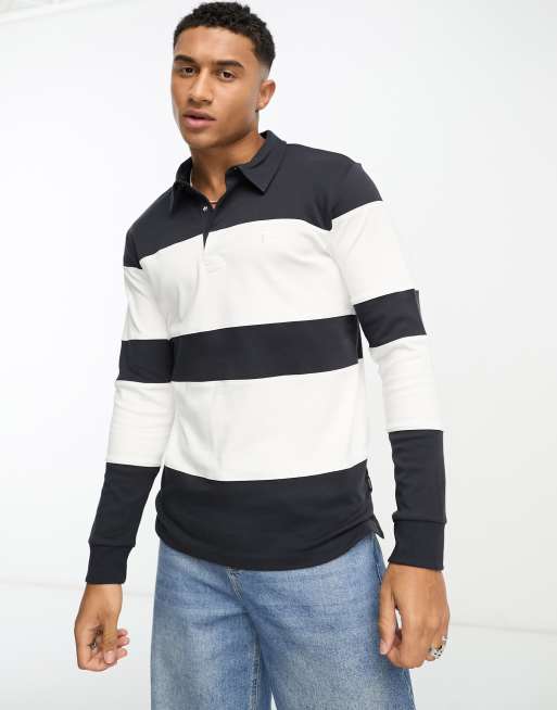 Only & Sons – Granatowa koszulka polo w stylu rugby w paski 