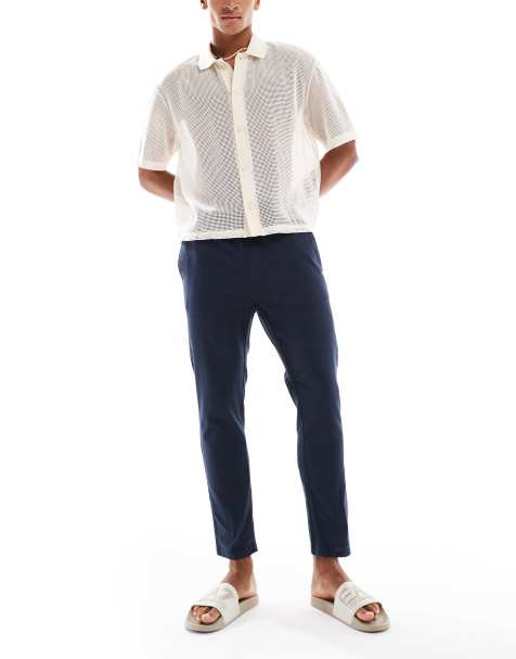 ONLY & SONS linen mix cropped trouser in navy