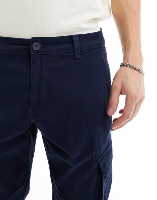 ONLY & SONS – Granatowe zwężane spodnie bojówki ze ściągaczami, 4 z 5