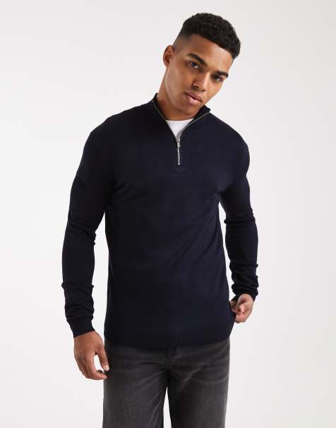 ONLY & SONS 1/4 zip jumper in navy