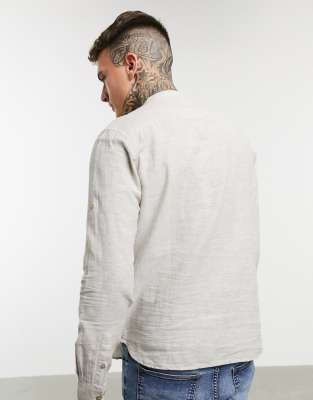 Only & Sons Grandad Collar Linen Mix Shirt