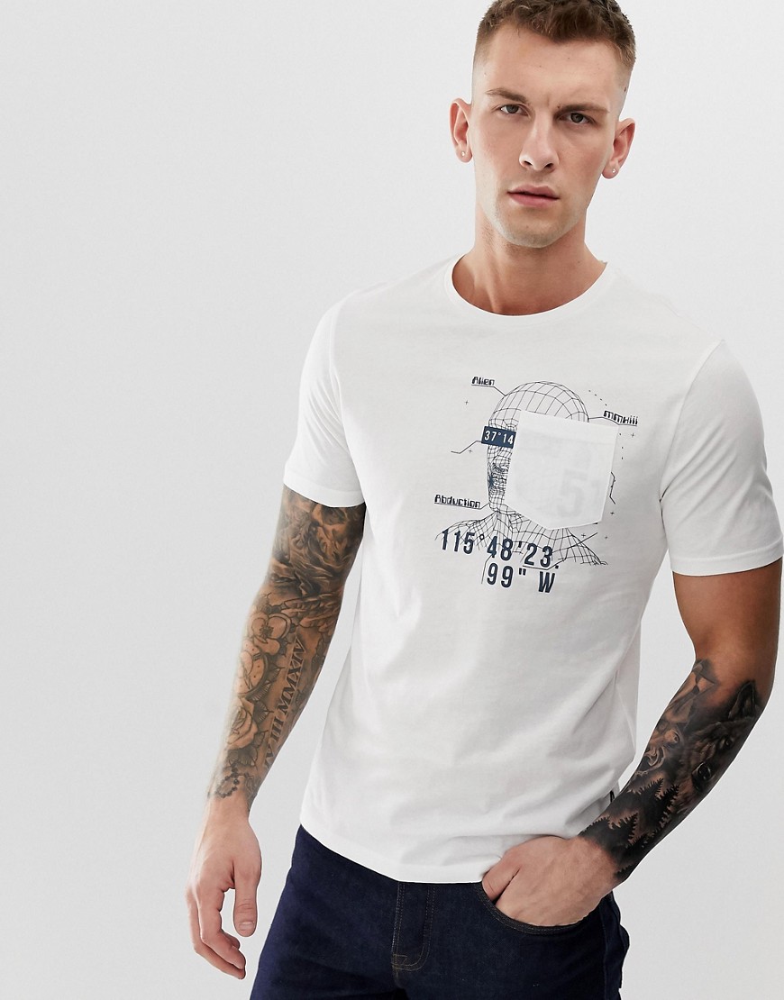 Only & Sons graphic pocket detail t-shirt in white