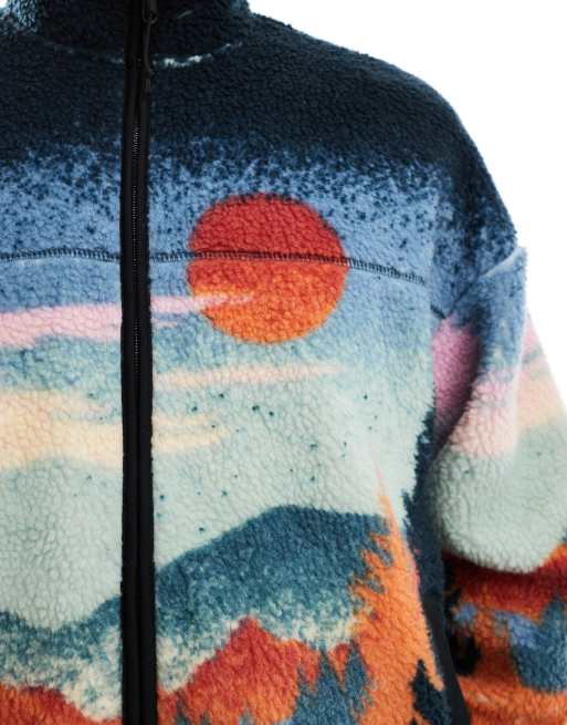 Only & Sons - Grøn fleece-trøje med gennemgående lynlås og landskabsprint, 2 af 4