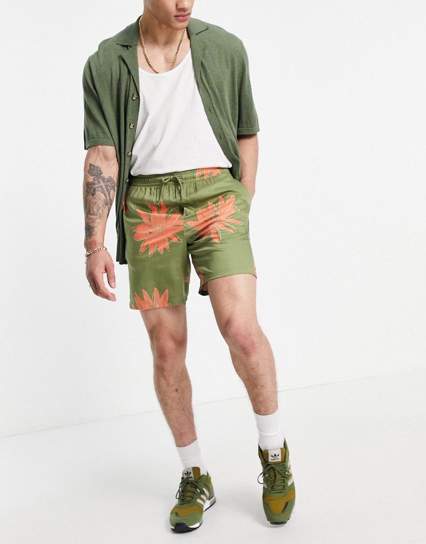 Only & Sons - Grønne shorts med løbesnor og blomsterprint - Del af sæt