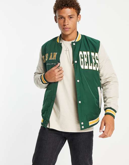 Only & Sons – Grön bomberjacka i collegestil