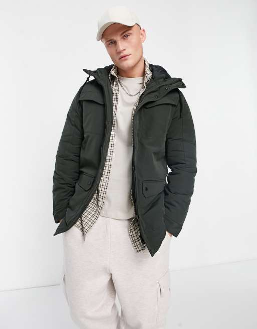 Only & Sons – Gruba parka z kapturem w kolorze khaki
