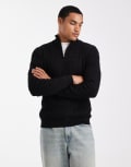 [ONLY & SONS] ONLY & SONS half zip cable knit jumper in black XL Black