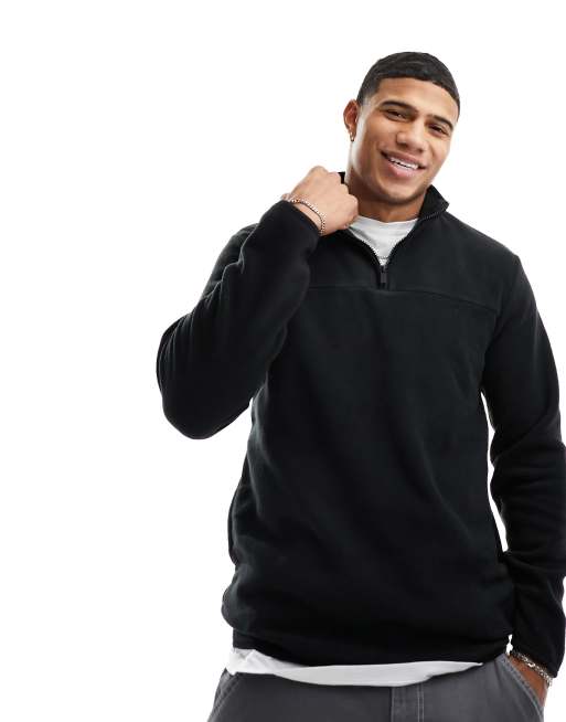 Only & Sons half zip fleece sweater in black