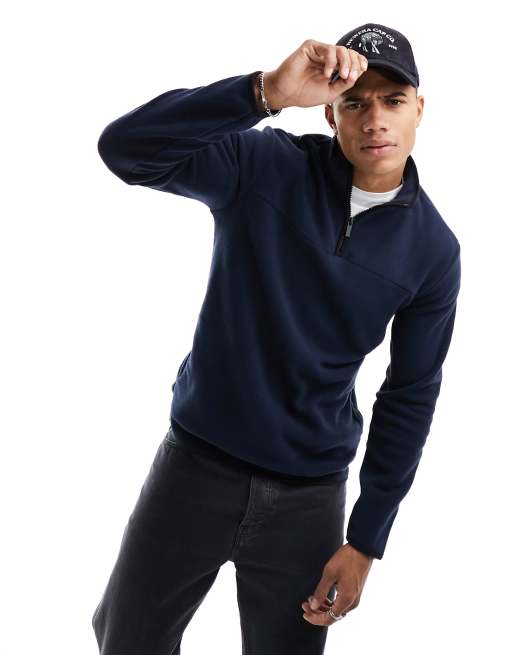 Only & Sons half zip fleece sweater in blue