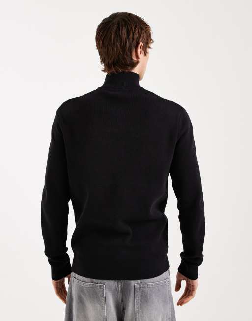 ONLY & SONS half zip knit sweater in black, 3 of 5