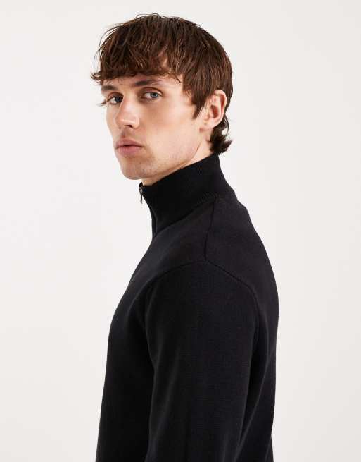 ONLY & SONS half zip knit sweater in black, 4 of 5