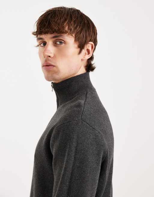 ONLY & SONS half zip knit sweater in dark gray, 4 of 5