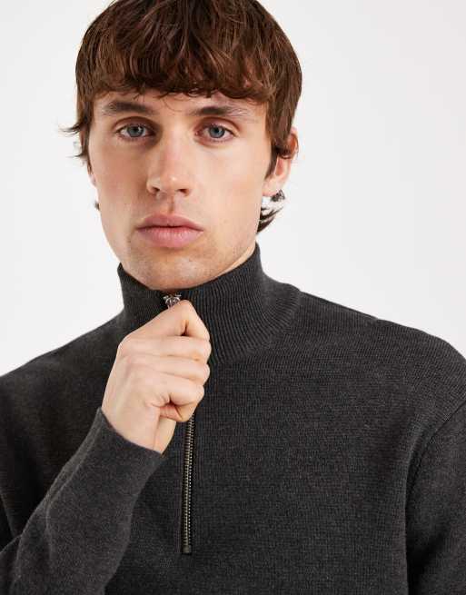ONLY & SONS half zip knit sweater in dark gray, 5 of 5