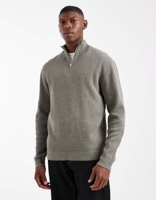 Only & Sons Half Zip Knit Sweater In Gray