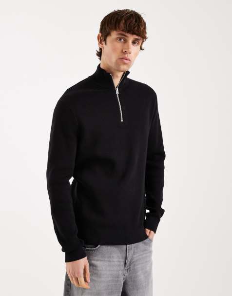 ONLY & SONS half zip knitted jumper in black