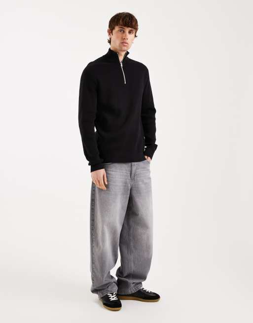 ONLY & SONS half zip knitted jumper in black, 2 of 5