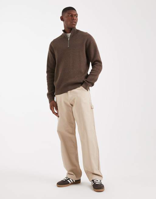 ONLY & SONS half zip knitted jumper in brown, 2 of 5