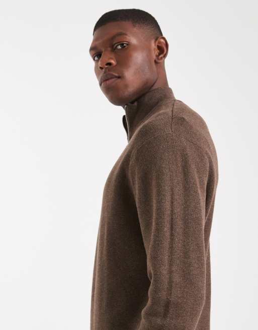 ONLY & SONS half zip knitted jumper in brown, 4 of 5