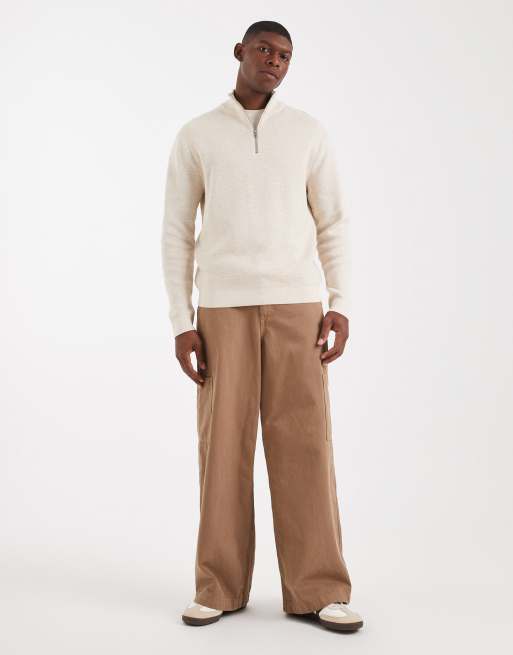 ONLY & SONS half zip knitted jumper in cream, 2 of 5