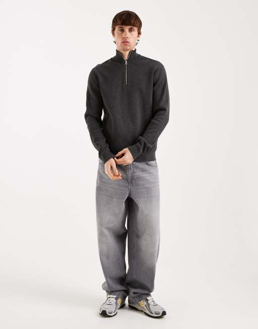 ONLY & SONS half zip knitted jumper in dark grey, 2 of 5
