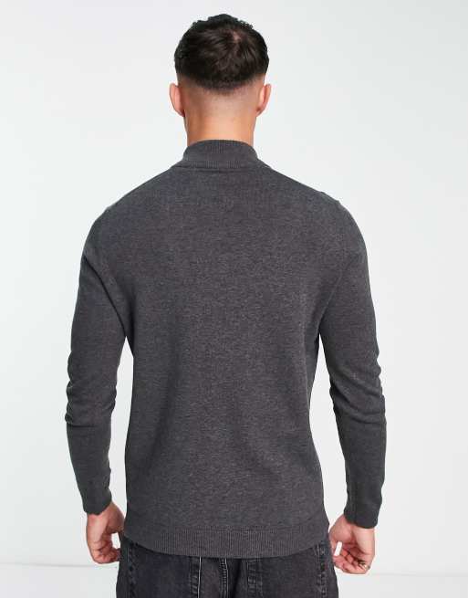 ONLY & SONS half zip knitted jumper in light grey marl, 3 of 4