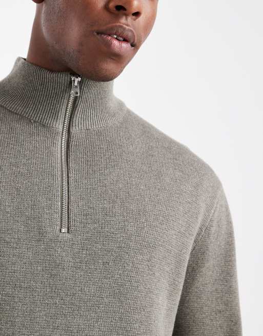 ONLY & SONS half zip knitted jumper in sage grey, 5 of 5