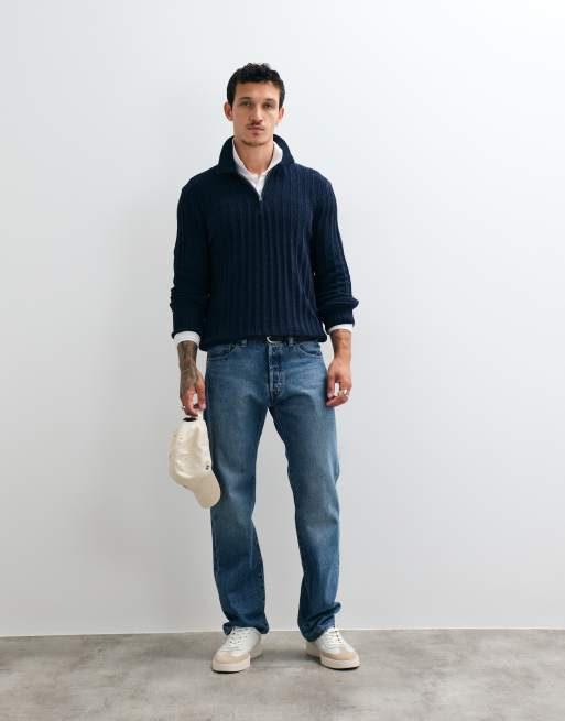 ONLY & SONS half zip ribbed knitted polo dak dark navy, 3 of 5