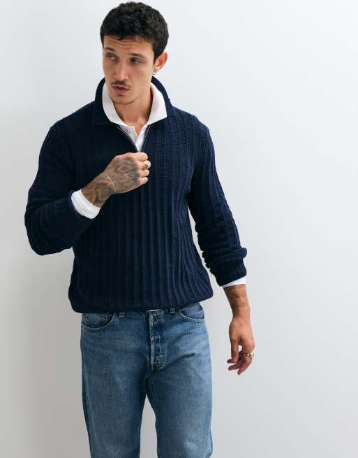 ONLY & SONS half zip ribbed knitted polo dak dark navy, 4 of 5