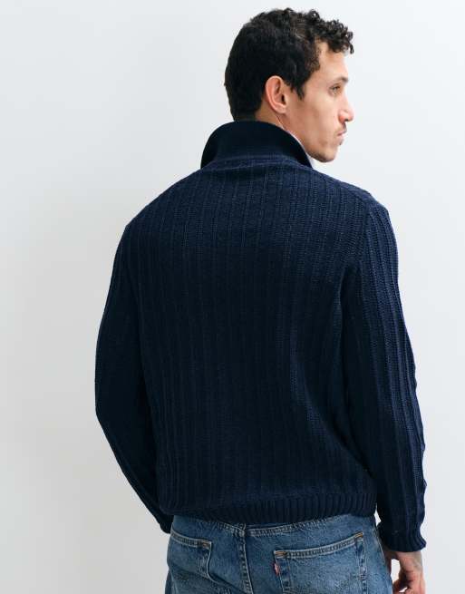 ONLY & SONS half zip ribbed knitted polo dak dark navy, 5 of 5