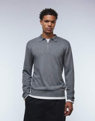 Only & Sons Half Zip Soft Knit Polo In Gray