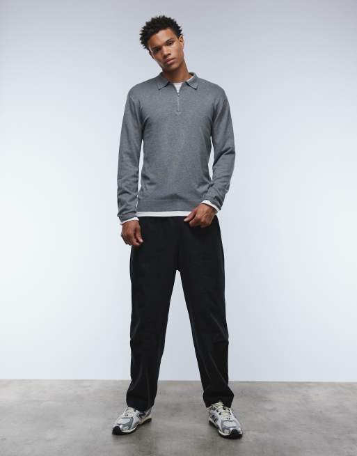ONLY & SONS half zip soft knit polo in medium gray, 2 of 5