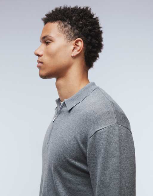 ONLY & SONS half zip soft knit polo in medium gray, 4 of 5