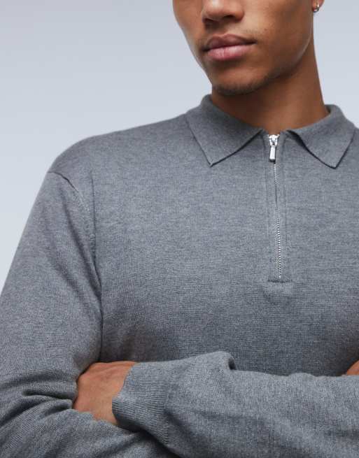 ONLY & SONS half zip soft knit polo in medium gray, 5 of 5