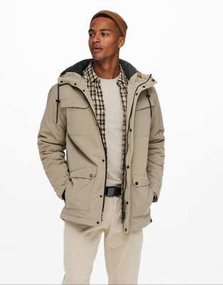 Efficiënt eenvoudig Reflectie Only & Sons heavy hooded parka in beige-Neutral | Smart Closet