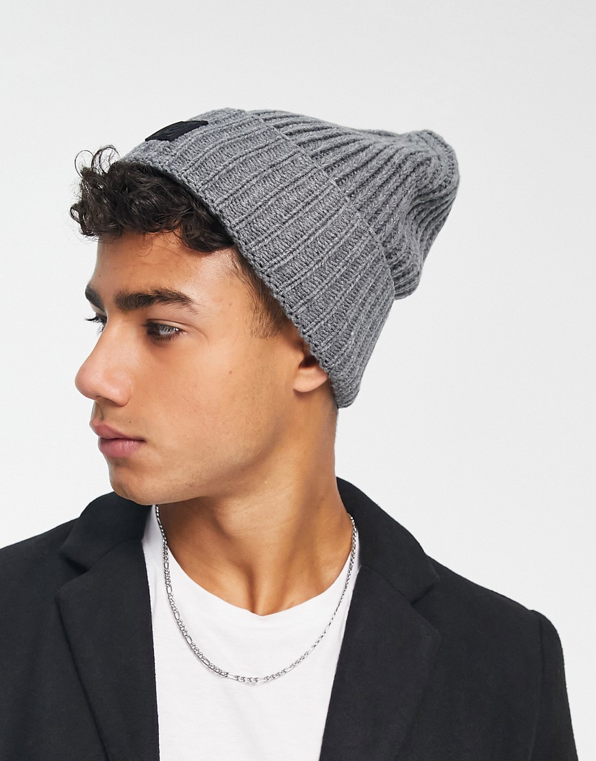 Only & Sons heavy knit beanie in gray melange