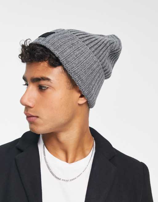 Only & Sons heavy knit beanie in grey melange