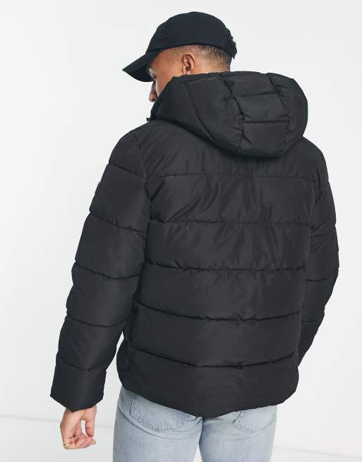 Only & Sons heavy weight hooded puffer jacket in black