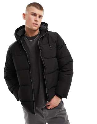 Shop Only & Sons Heavy Weight Hooded Puffer Jacket In Black