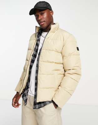 Only & Sons Heavy Weight Puffer Jacket In Beige-neutral