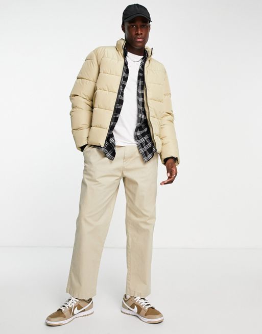 Beige Jacket with White Trousers and Sneakers