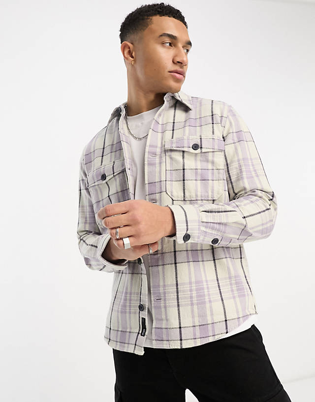 ONLY & SONS - heavyweight check overshirt in beige & lilac