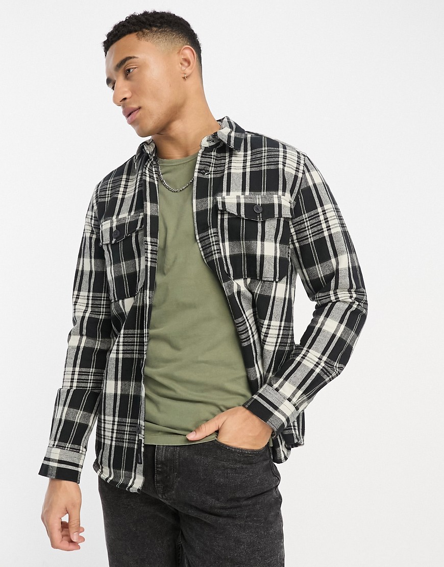 only & sons heavyweight check overshirt in black