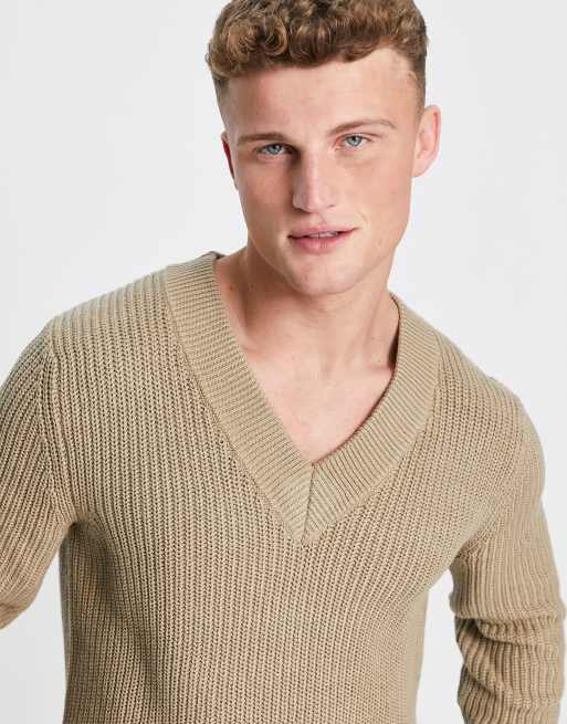 Mens beige clearance v neck jumper